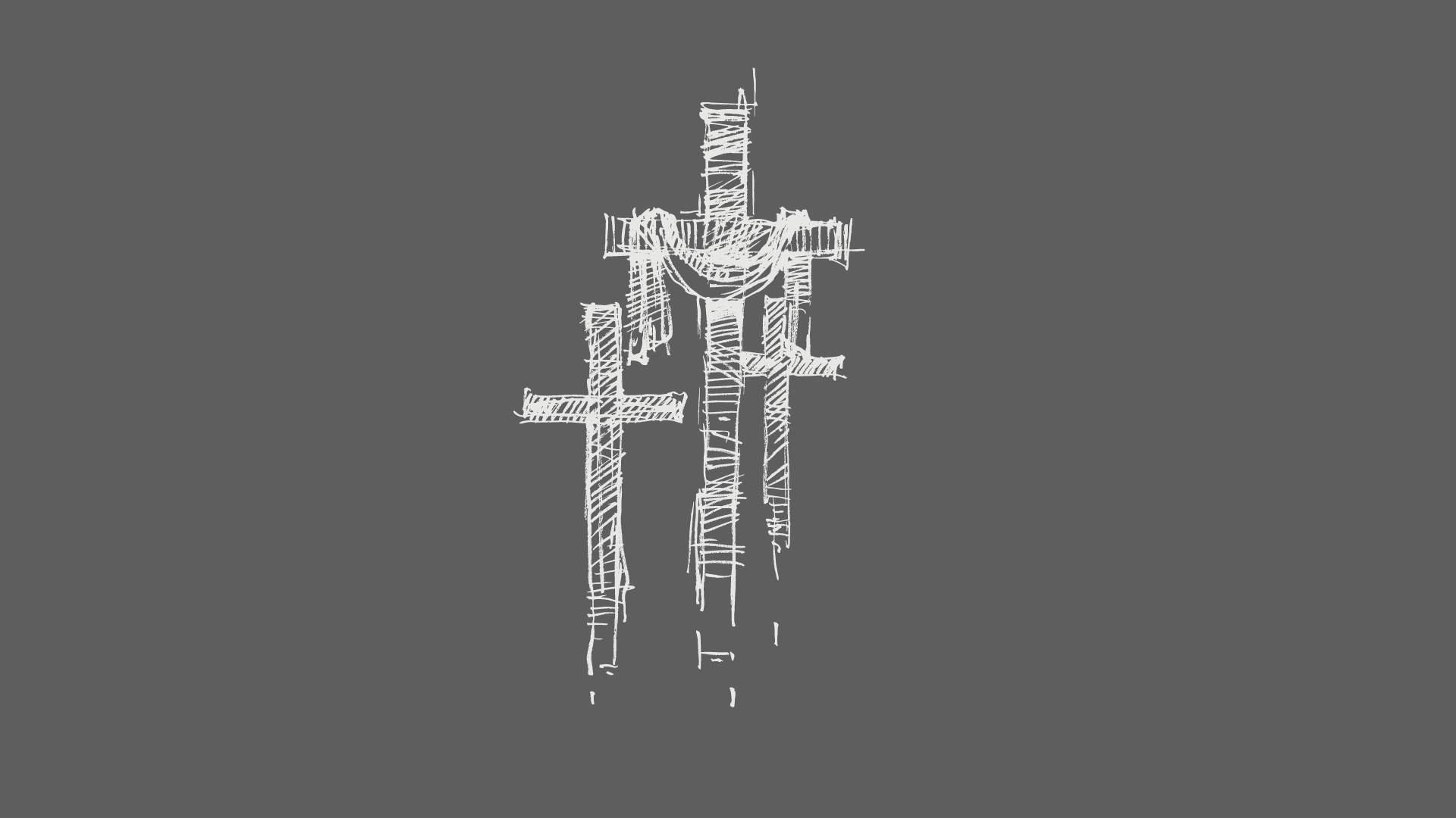 three sketched crosses overlapping